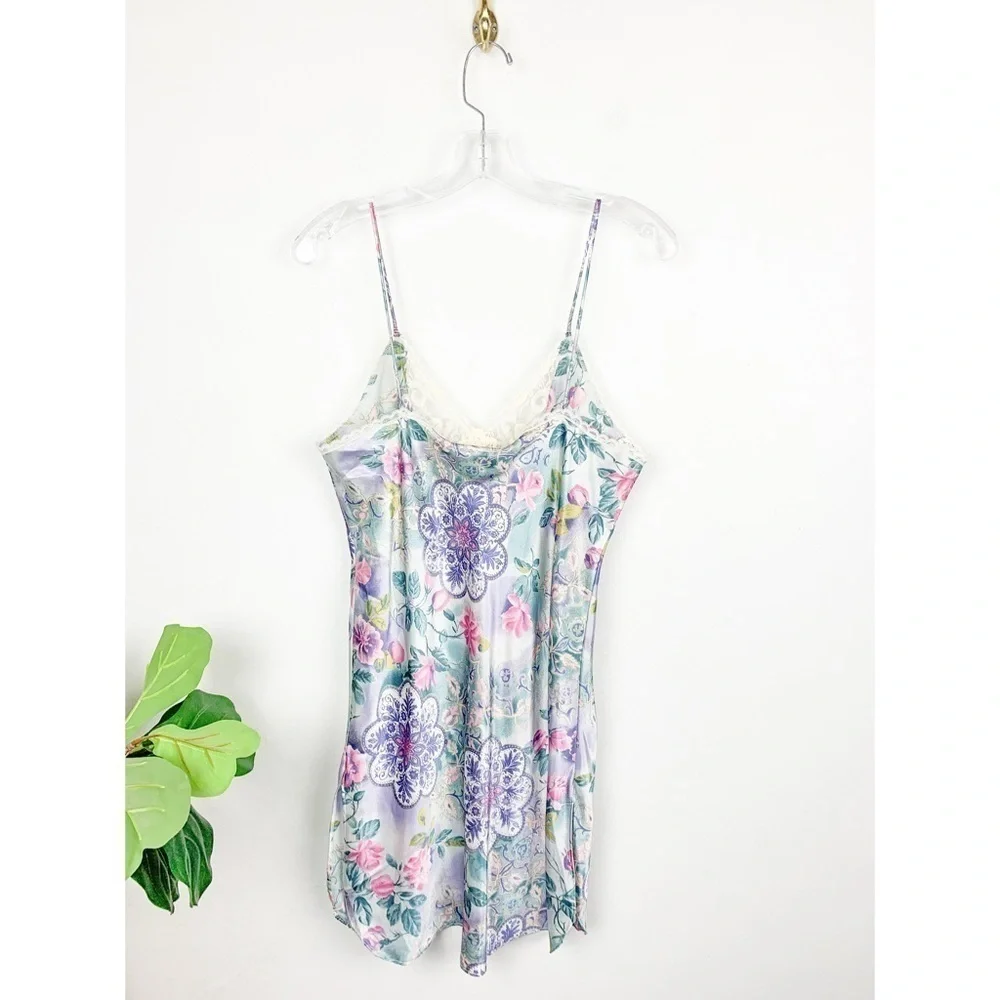 Vintage 60s Laura Gayle Paisley Floral Lace Mini Slip Dress Sz M - Picture 2 of 11